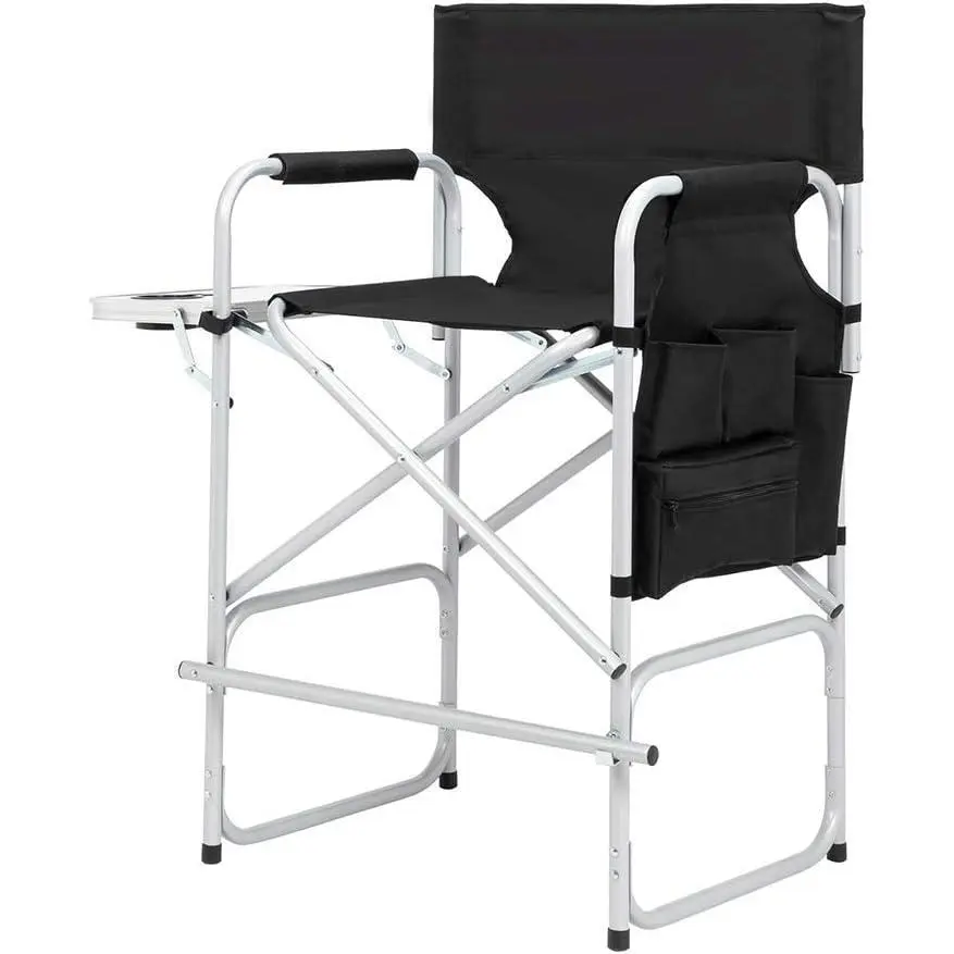 【Summervibes】Ubesgoo 26" Tall Bar Height Director's Fold & Go Vanity Chair, Folding with Side Table, Storage Bag, 300Lbs Weight Capacity, Portable Black Furniture, Fold & Go Chair