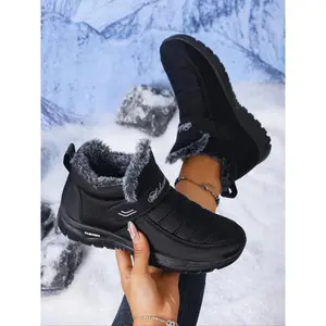 Women's Fashion Warm Polar Fleece Snow Boots, Ice Boots, Winter Casual Ankle Booties, Round Toe Wide Fit Textile Rubber Shoes