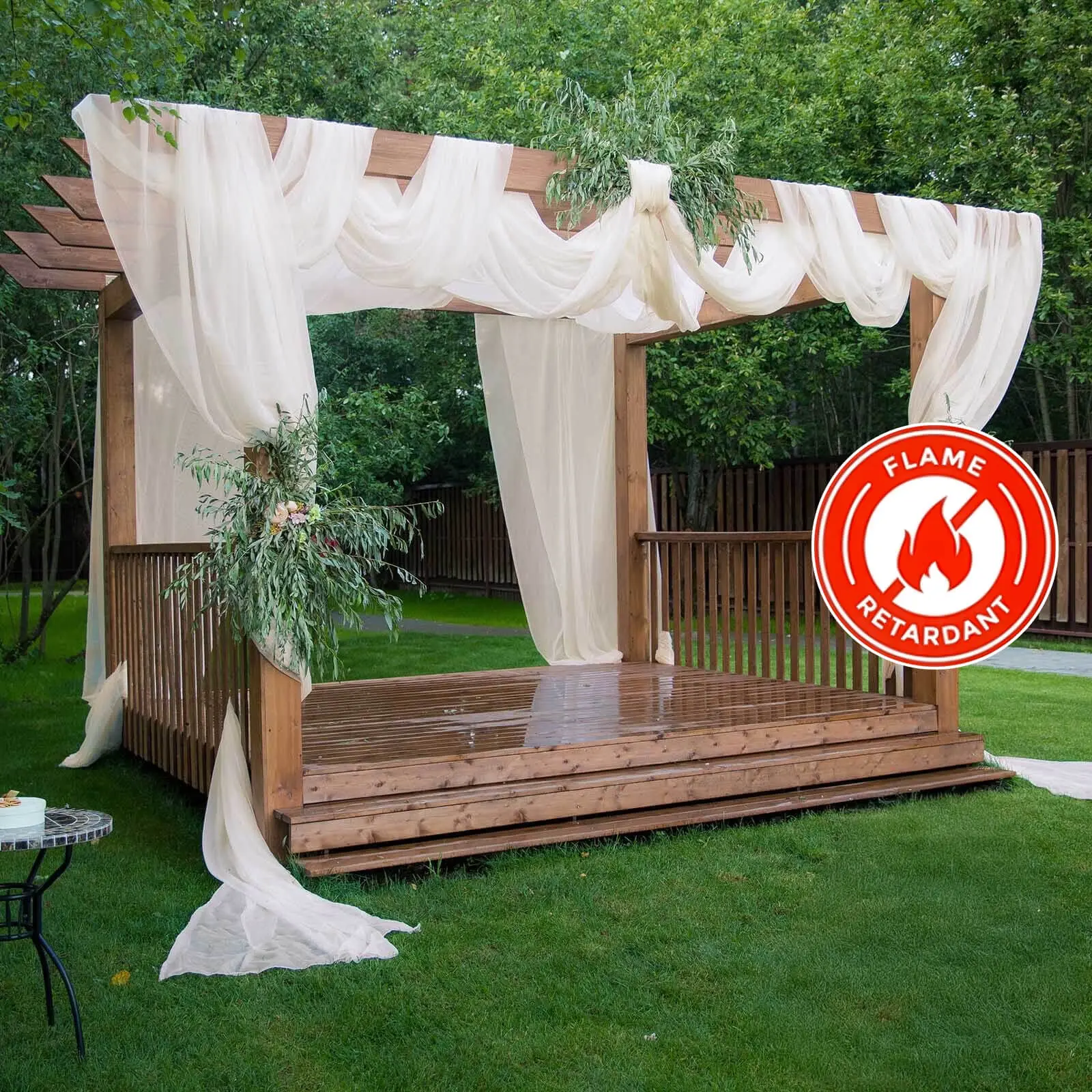 Ivory Chiffon Ceiling Drapery - Durable Flame-Resistant 5ftx32ft Long Curtain Panel with Rod Pocket, Plain Fabric Festive Backdrops & Banners Decorative for Home/Festive Use, Backdrops & Banners Decorative Festive