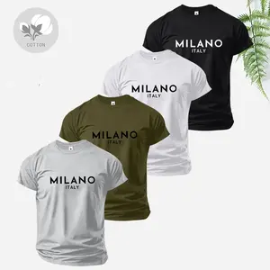 Men's fashionable casual short-sleeved crew neck T-shirt, pack of 4, featuring a Paris letter pattern print. Made from comfortable, slightly stretchy cotton fabric, in a regular fit.  A perfect gift for husbands, ideal for summer sports and casual wear.