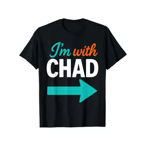 's I'm with CHAD T-Shirt - 100% Cotton White & Turquoise Chad Name Print with Arrow Design, Double-Needle Stitched Casual Crew Neck Short Sleeve Tee for Halloween Parties, Casual Attire (Sizes S-3XL) - Funny Chad Fan Apparel