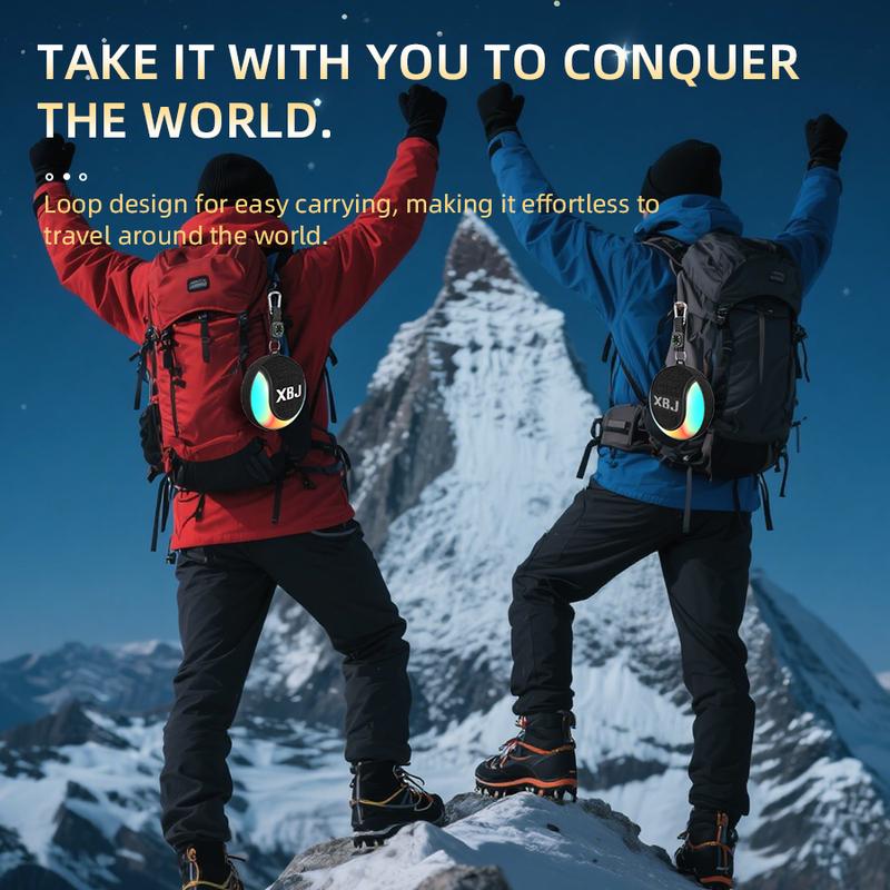 XBJ Mini Bluetooth Shower Speakerr with power bank function  with LED Lights - Waterproof, Rechargeable & Portable | Includes Compass, Hands-Free Speakerphone - Ideal Gift for Outdoor Travel