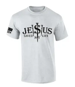Mens Christian Tshirt Jesus Saved My Life 3 Nails Short Sleeve T-shirt Graphic Tee Casual Menswear