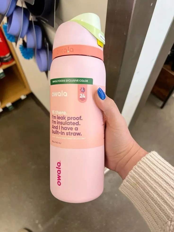 Owala 24/32oz Insulated Water Bottle – Soft Pink Pastel, Leak-Proof with Built-In Straw