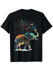 Cute Elephant Lover Animal on Elephant T-Shirt, Suitable for All Men And Women Outdoor Short-Sleeved T-Shirts in All Seasons, Ready to Wear 100% Cotton, S-XXXL