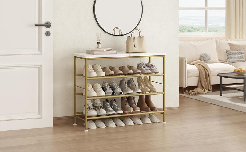 Shoe Rack Organizer, 4-Tier Large Capacity Shoe Rack for Closet, 16 Pairs Shoe Storage Shelf with MDF Top Board, for Entryway, Garage, Bedroom, Cloakroom Deals For You Days