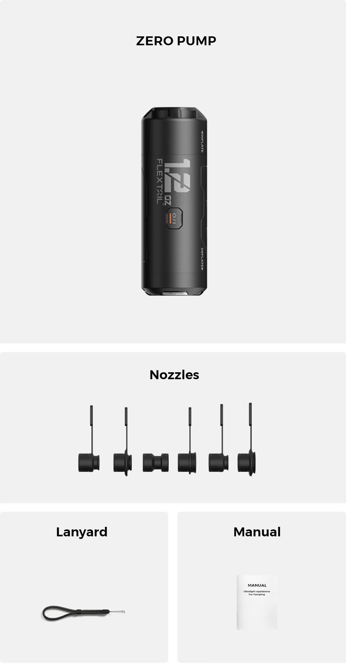 FLEXTAIL 1.2oz ZERO PUMP Ultra-Mini Electric Air Pump, Outdoor Essentials, Portable Air Mattress Pump, Rechargeable Air Pump for Pool Floats Air Bed, Multiple nozzle adapters, Inflatable Airbed,  Camping Accessories Sleep Sack Quick Inflate