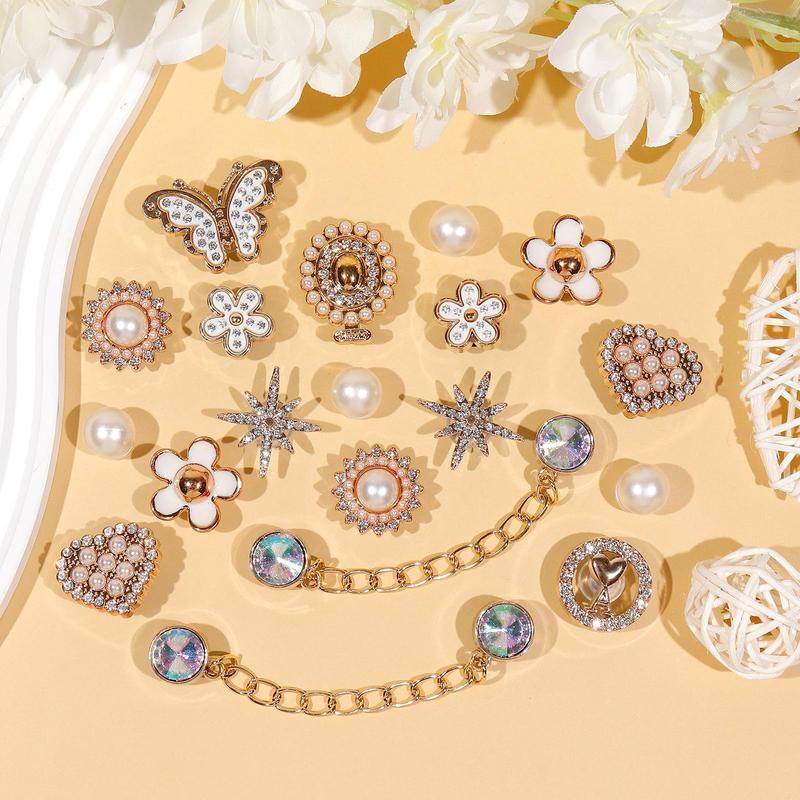 20 Pcs Shoe Charms Chains Accessories for Women Flower Pearl Clog DIY Shoe Decoration Charms Rhinestone Shoes Charms Chains Bling Cute Decor for Party Birthday Favor