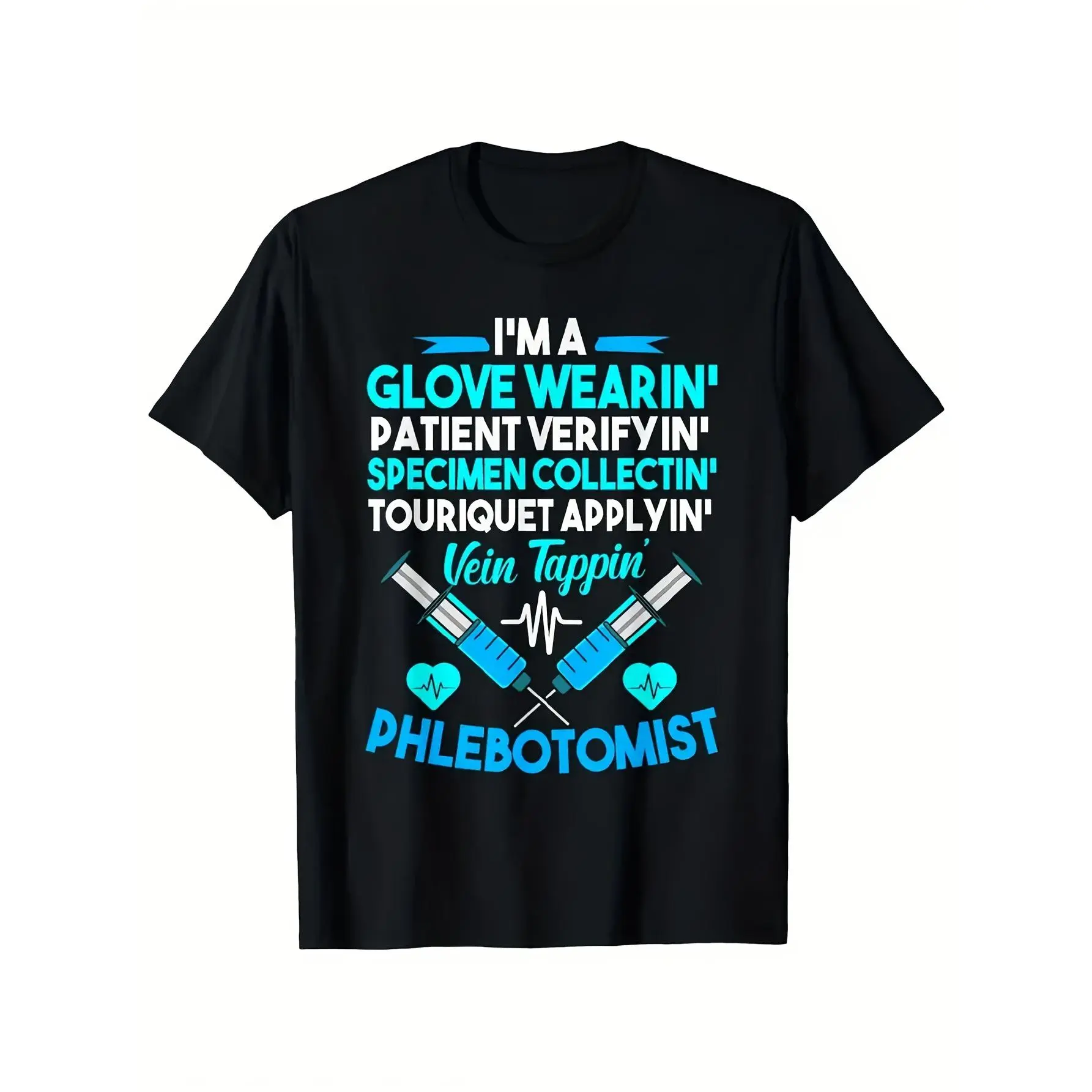 Unisex Phlebotomist Syringe Nurse Graphic T-Shirt - Retro, Soft, Breathable, Casual, Round Neck, Regular Fit, Machine Washable, Hot-Selling Fashion Gift for Men and Women Crewneck Menswear Tshirt graphic tee men's t shirts funny graphic tee