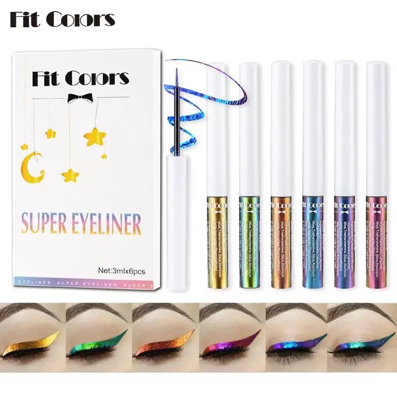 Color Changing Shimmering Liquid Eyeliner Bundle, 6 Counts Glittering Eyeliner Pen with Flexible Tip & Comfortable Grip, Eye Makeup Product, Professional Eye Makeup Accessories