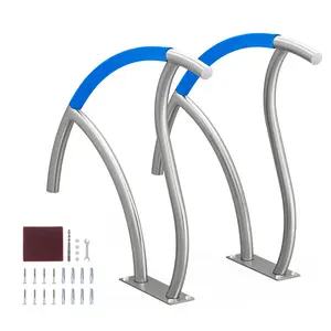 VEVOR Pool Handrail,  2 PCS 30x30 in Pool Railing, Stainless Steel with Base Plate for Indoor/Outdoor Pools,Swimming Pool Safety Railing for Decks,Rust-Proof Grab Bar w/ Grip Cover&Accessories for Spas