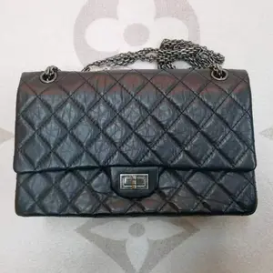 Pre-owned CHANEL Cowhide Shoulder Bags 2.55 Black Quilted Calfskin Large Vintage Finish Silver Buckle