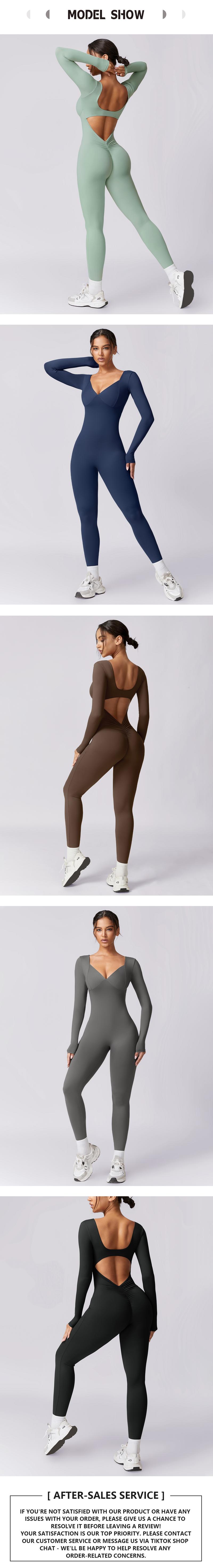 NcmRyu Women's Open-Back Long-Sleeve Seamless Unitard - Buttery-Soft Sculpting Activewear for Yoga Gym Trendy Workout Jumpsuit