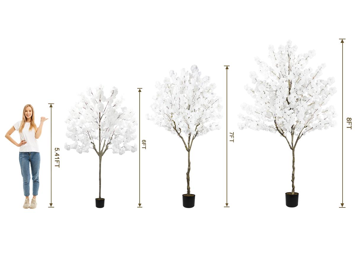 Elegant 6FT 7FT 8FT Artificial White Cherry Blossom Tree with Pot Lifelike Faux Floral Plant for Home Office Wedding Indoor Outdoor Decor