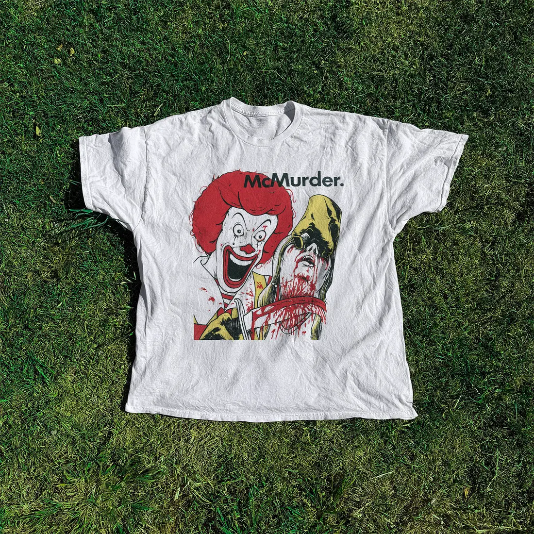 Gruesome 'Mc Murder ' Vintage White Tee, Urban Street Style Vintage Good Graphic Tee Unisex Cotton Top, Y2K Grunge Aesthetic, Trendy T-Shirt, Casual Daily Wear, Gift T-Shirt Top Menswear Womenswear Streetwear