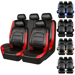 9PCS PU Leather Car 5 Seat Covers, Front & Rear Seat Covers Full Set Cushion Protector Pad Mat Non-Slip with 5 Removable Headrest, Rear Seat Adjustable for 40/60,40/20/40,50/50, Universal for Most Car Sedan Vehicle Interior Decoration Accessories