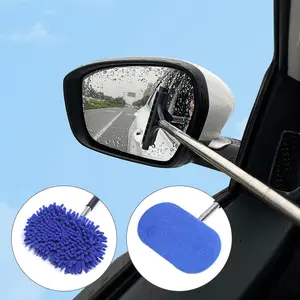Joytutus Ergonomic Car Cleaning Tool Blue 3 In 1 Windshield Cleaner with Adjustable Length & Built-in Squeegee Reusable Microfiber Pads for Streak-Free Windows Expandable Design