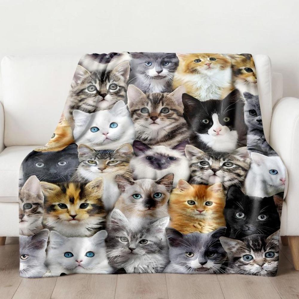 Cute Cat Pattern PlushBlanket, Soft Comfortable Throw Blanket, Air-conditioned Room Blanket, Warm Nap Blanket for Home & Office, Fluffy Blanket