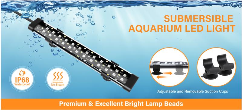 hygger Submersible LED Aquarium Light,  24/7 Mode Fish Tank Light with 5 Rows Beads, with Timer 9 Colors and Adjustable Brightness, Full Spectrum IP68 Waterproof Light for Fish Tank 8-54in