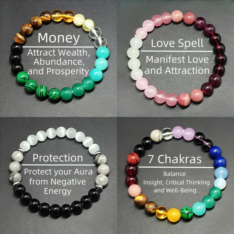 4 Pcs Bohemian Colorblock Beaded Bracelet Set – Citrine, Tiger Eye, Malachite & Crystal | Elegant Fashion Jewelry for Banquet, Party, Daily Wear & Lucky Attraction Gifts for Her