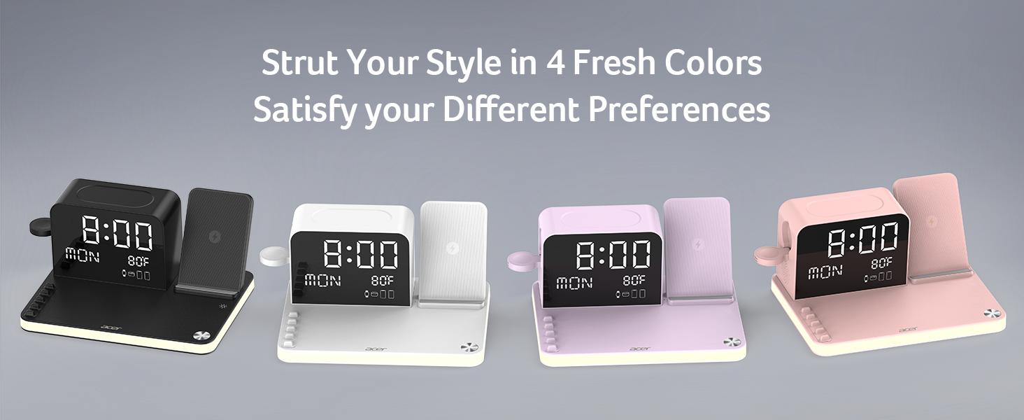 Acer 7 in 1 Wireless Charging Station Charger with LED Night Light, Bluetooth Time Sync Clock & Temperature Display, USB-A & USB-C, Magnetic MagSafe – for iPhone, Android Phone, Apple Watch & AirPods, Gift