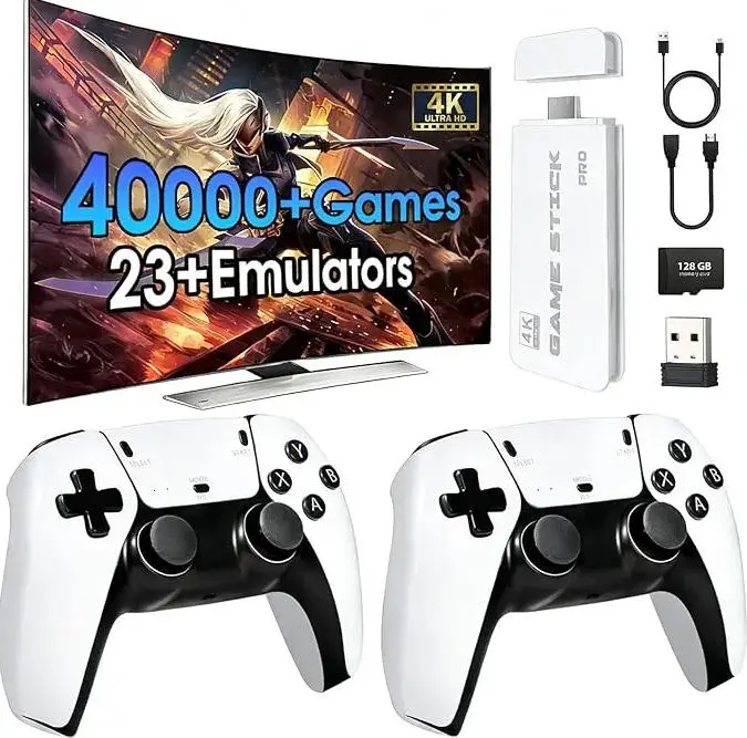 Retro Game Stick Wireless Gaming Console - Plug & Play Digital Console with 2 Wireless Gamepads, HDMI Compatibility for TV/Monitor/Projector, Electronic Gift Set for Casual Gamers with Emulators