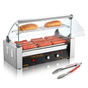 Hot Dog Roller Machines: Available in 5-Roller, 7-Roller, & 11-Roller Models, Stainless Steel Construction, Dual Temp Control, Glass/Acrylic Cover, Bun Warmer Shelf, Removable Oil Drip Tray, ETL Certified