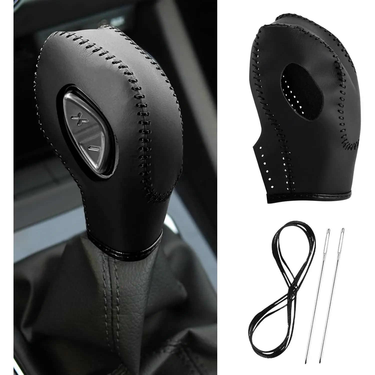 Car Gear Shift Cover Leather for Ford EcoSport Escape/Fiesta/Fusion/Focus/C-Max Energi Wagon/Transit Gear Shift Knob Cover Protector Trim Vehicle Interior Accessorie