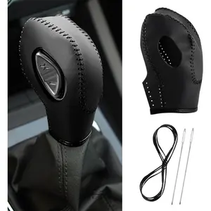 Car Gear Shift Cover Leather for Ford EcoSport Escape/Fiesta/Fusion/Focus/C-Max Energi Wagon/Transit Gear Shift Knob Cover Protector Trim Vehicle Interior Accessorie