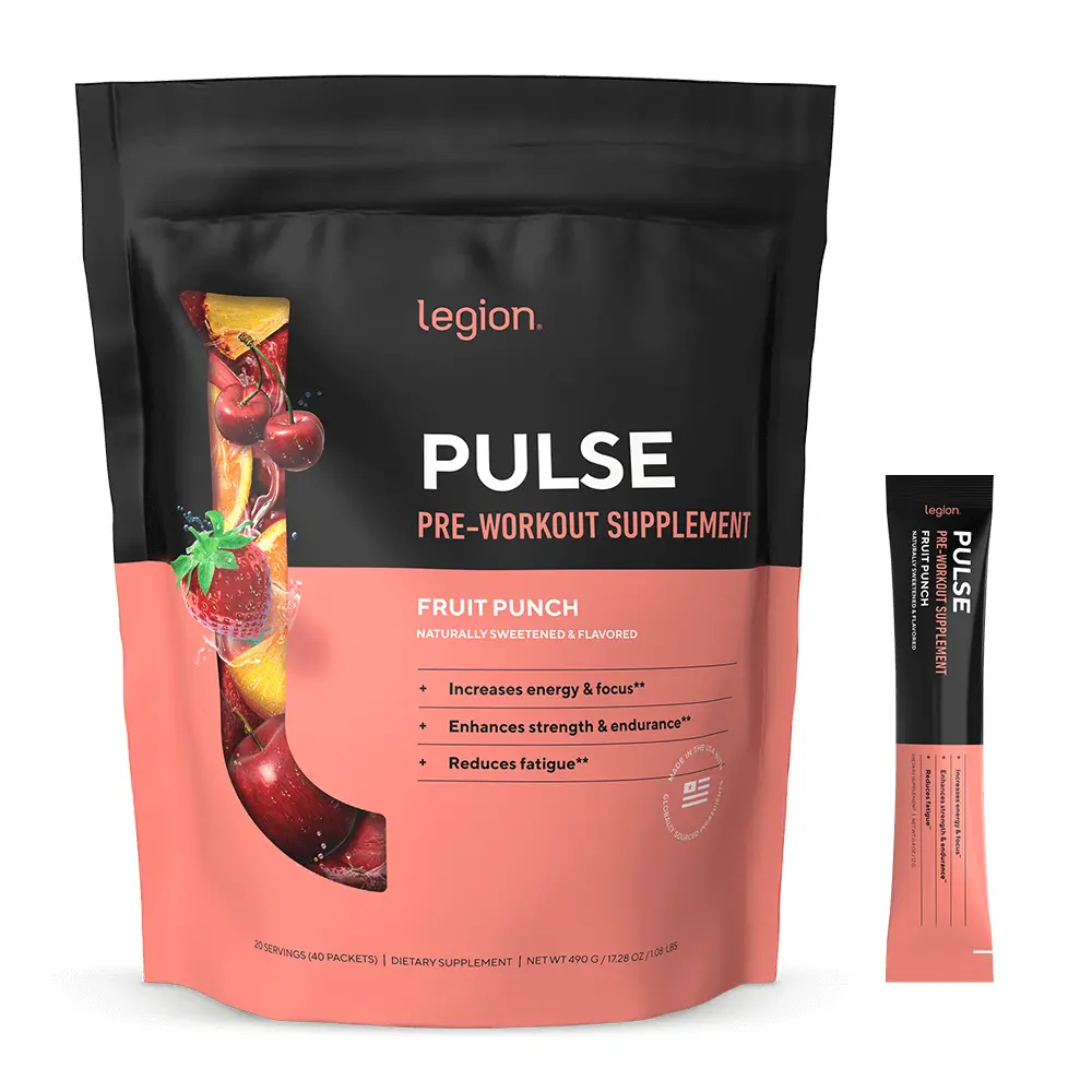 Legion Pulse Fruit Punch Pre Workout Stick Packs – Naturally Flavored Pre-Workout Supplement for Energy, Focus, Strength, Stamina, and Workout Performance – Clean Ingredients, No Fillers or Artificial Sweeteners