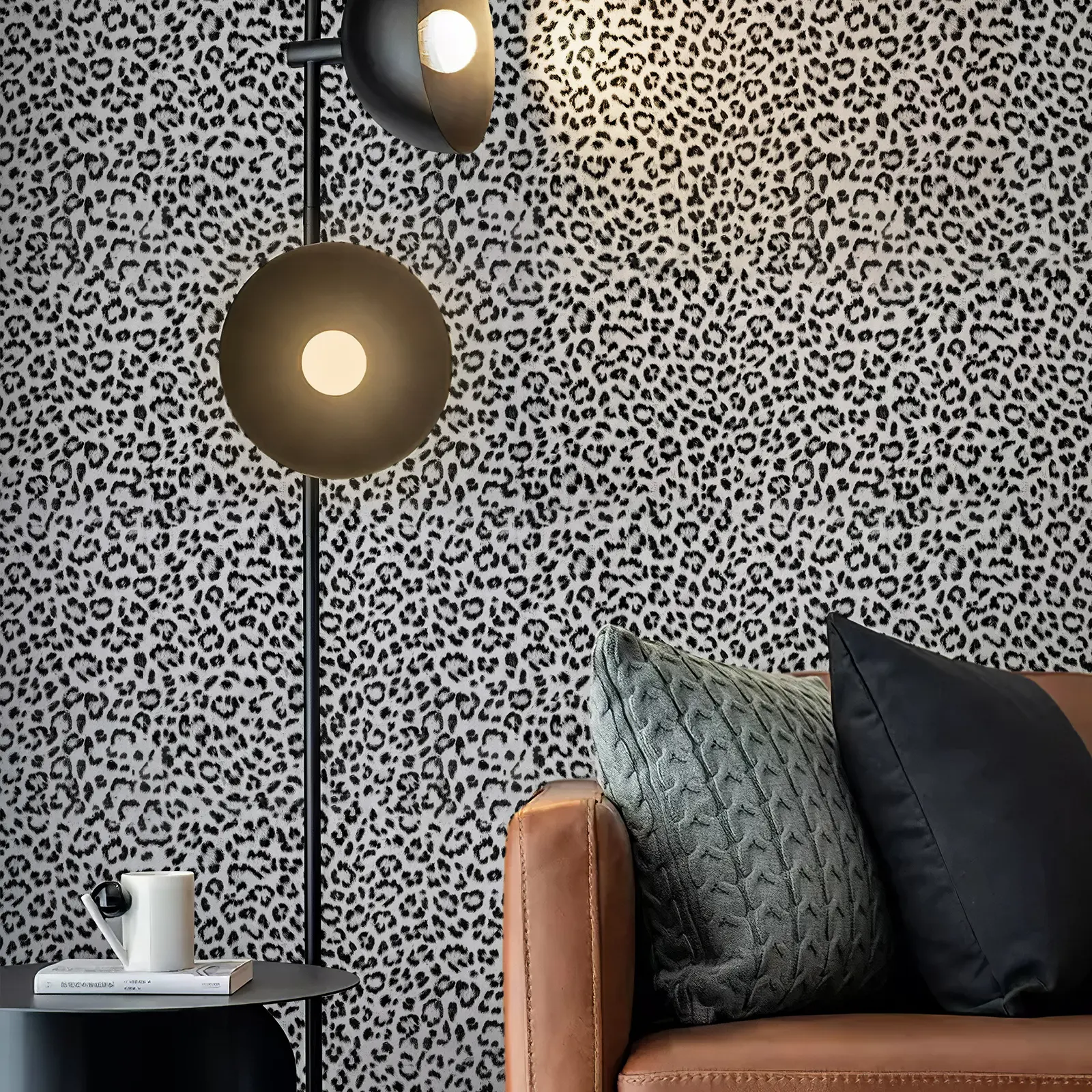 JIFFDIFF Black and White Leopard Print Peel and Stick Wallpaper Waterproof Removable Self Adhesive Textured Wall Paper Unique Funky Cheetah Contact Paper for Bedroom and Bathroom