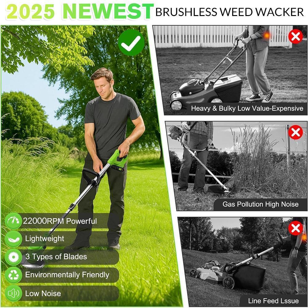 Cordless Electric Weed Eater 3-in-1, Lightweight Grass Trimmer with 2 Batteries, Stringless Lawn Edger & Brush Cutter for Yard and Garden,for Valentine’s Day Gift