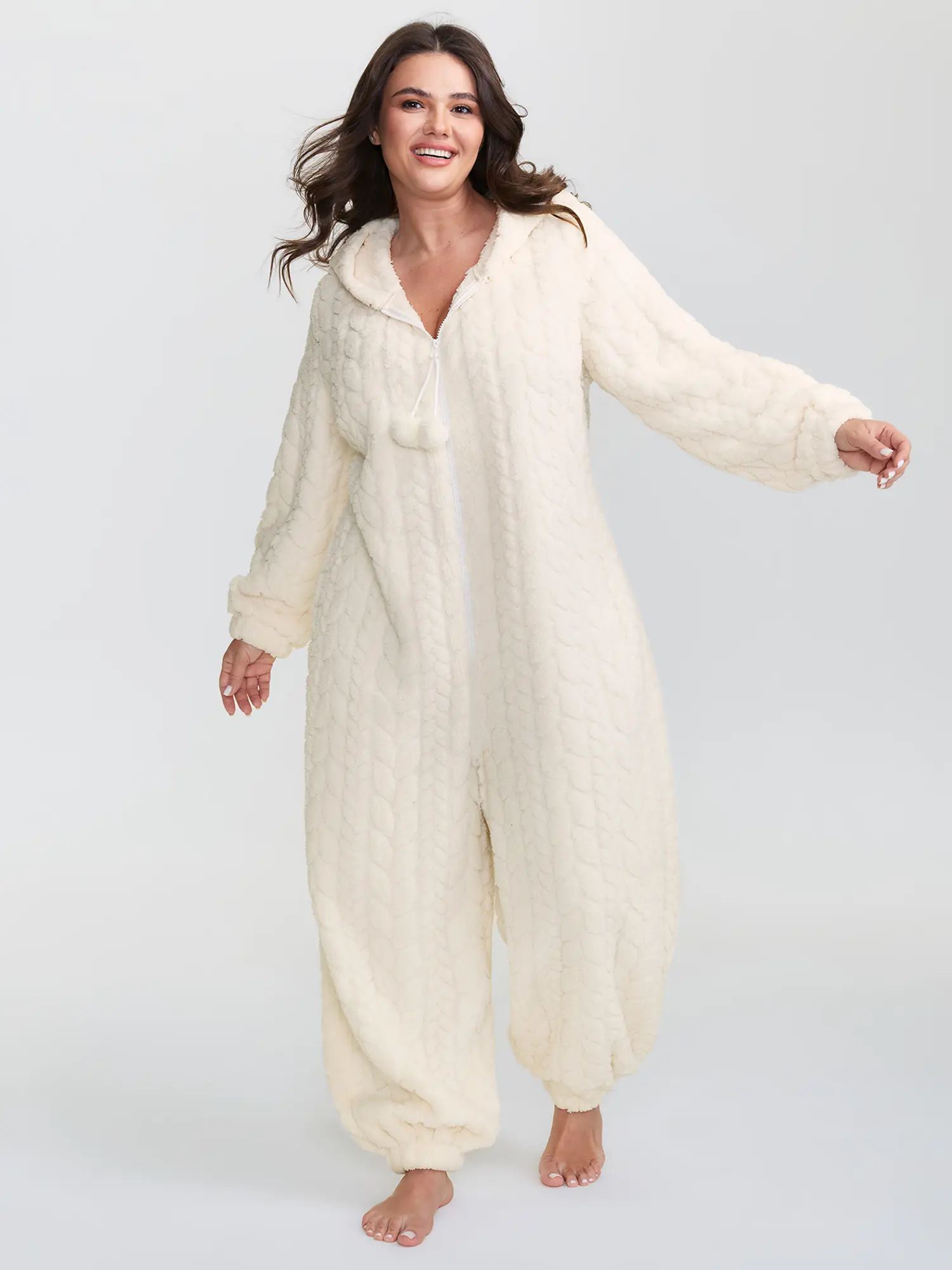 BloomChic Women's Plus Size Hooded Long Sleeve Fleece Onesie (M-6X) - Half-Zip Cozy Loungewear, Soft Warm Pajama Romper for Winter Lounging, Garment, Fit, Plussize, Baggy, Basic, Nightwear, Polyester,clothes for back to school,first day of school outfits