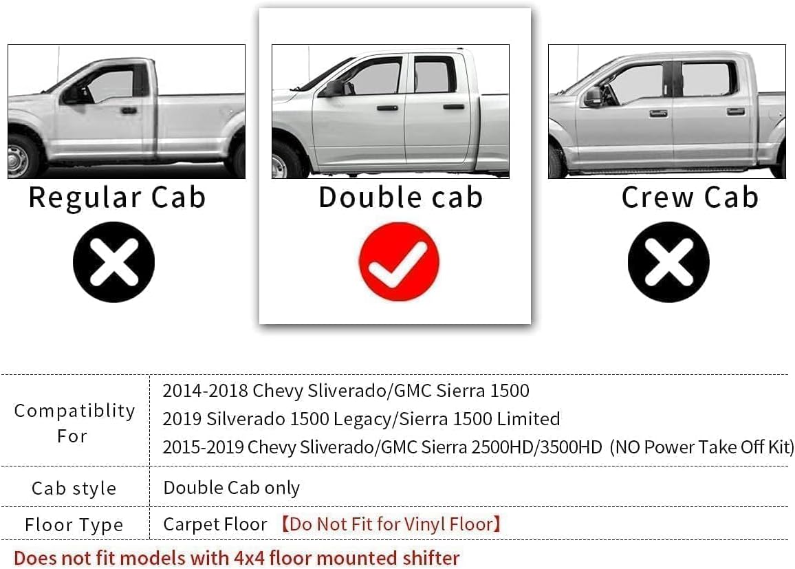 YITAMOTOR Floor Mats For 2014-2018 Chevy Silverado/GMC Sierra 1500 Double Cab, 2015-2019 Chevy Silverado/GMC Sierra 2500HD 3500HD Double Cab Only, Custom Fit Floor Liners, 1st & 2nd Row All Weather Protection