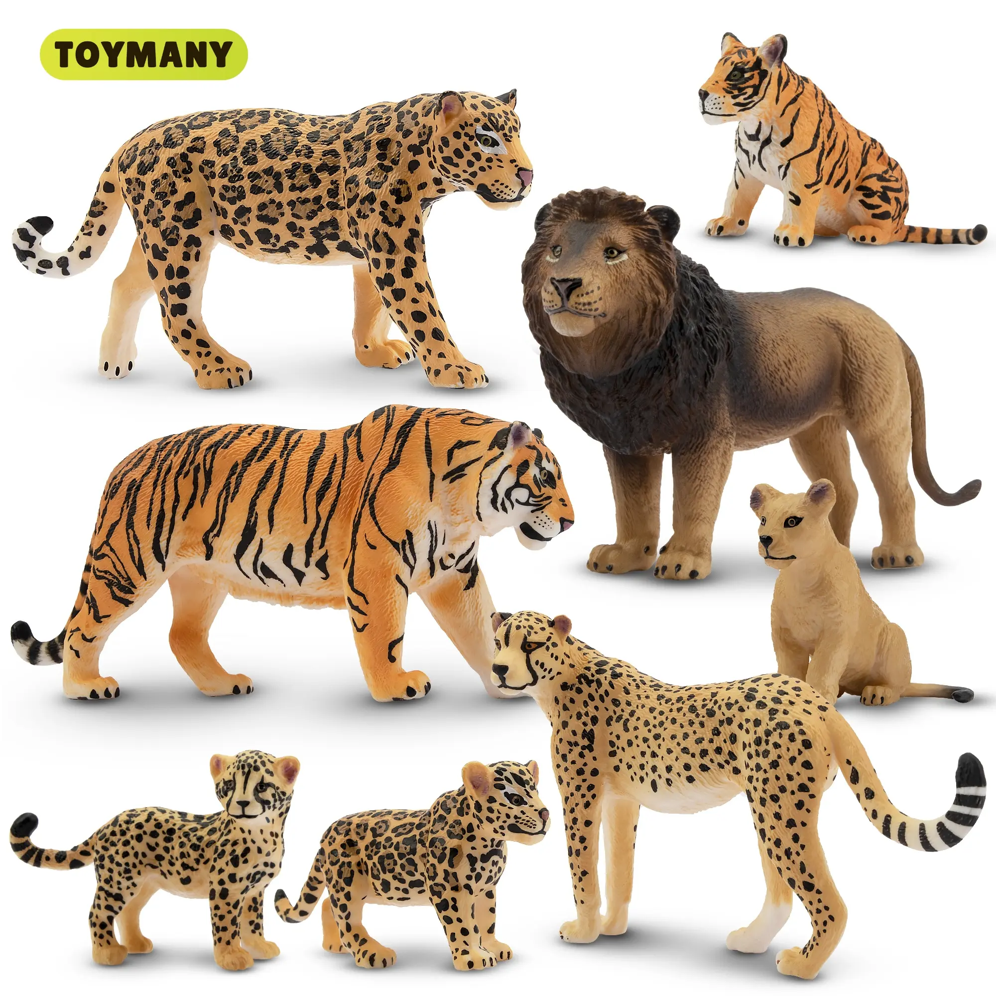TOYMANY Unisex 8-Animal Set 2-5 inches Durable PVC Jungle Animal Toys - Realistic Miniature Figures, Leopard & Cub, Kids' Cake Toppers, Age 3+ Gifts, PVC Figure for Daily Play