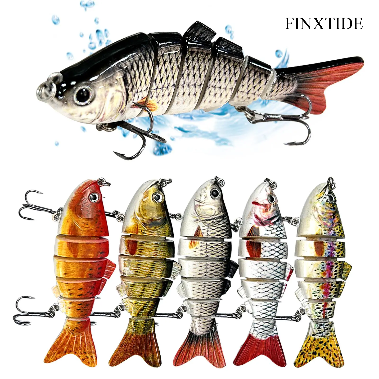 FINXTIDE 5 Pieces/set Fishing Top Lures Set Multi Segments Jointed Hard Bait 3.9in/0.56oz,Bionic Hard Torpedo Fishing Bait Suitable for Fresh Water and Saltwater,Sinking Lifelike Swimbait Fishhooks Outdoor Fishing Equipment for Dealsforyoudays