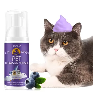 ROZINO Pet Cleaning Mousse - 60ml, Blueberry Scent, Waterless, Gentle Botanical Extracts, Safe for Sensitive Pets, Compact Pump Dispenser, Ideal for Dogs & Cats