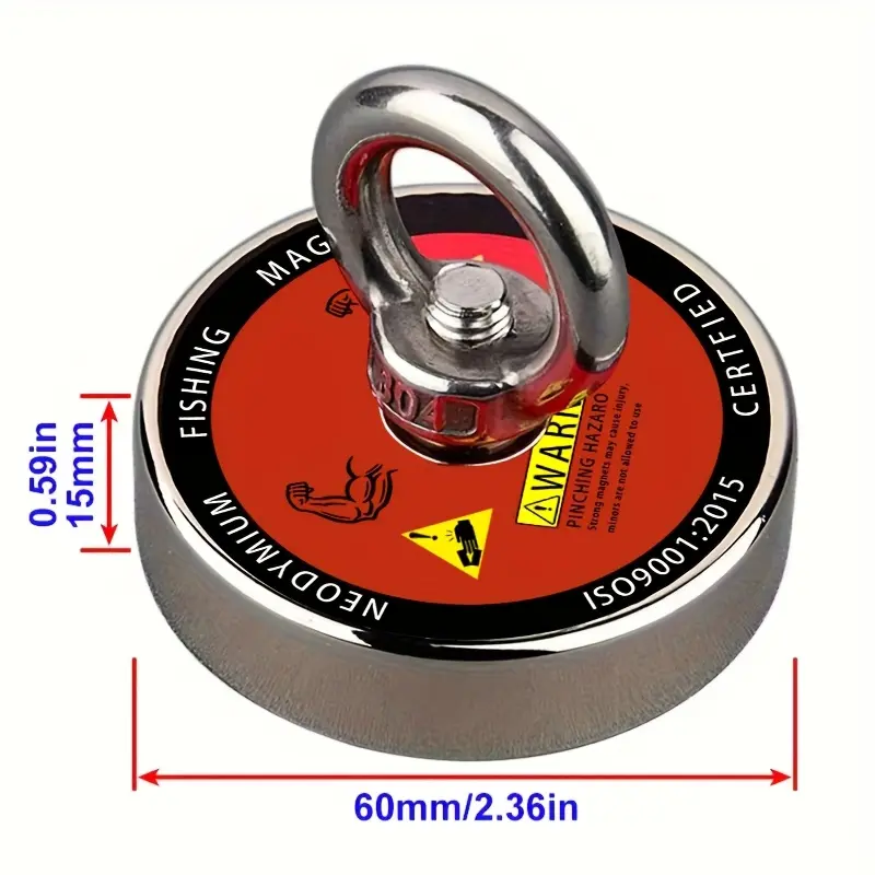 Industrial Strength Strong Magnetic Fishing Magnet Hook, Magnetic Hook with Screw Hole Loop, Polished Metal for River Recovery and Fishing