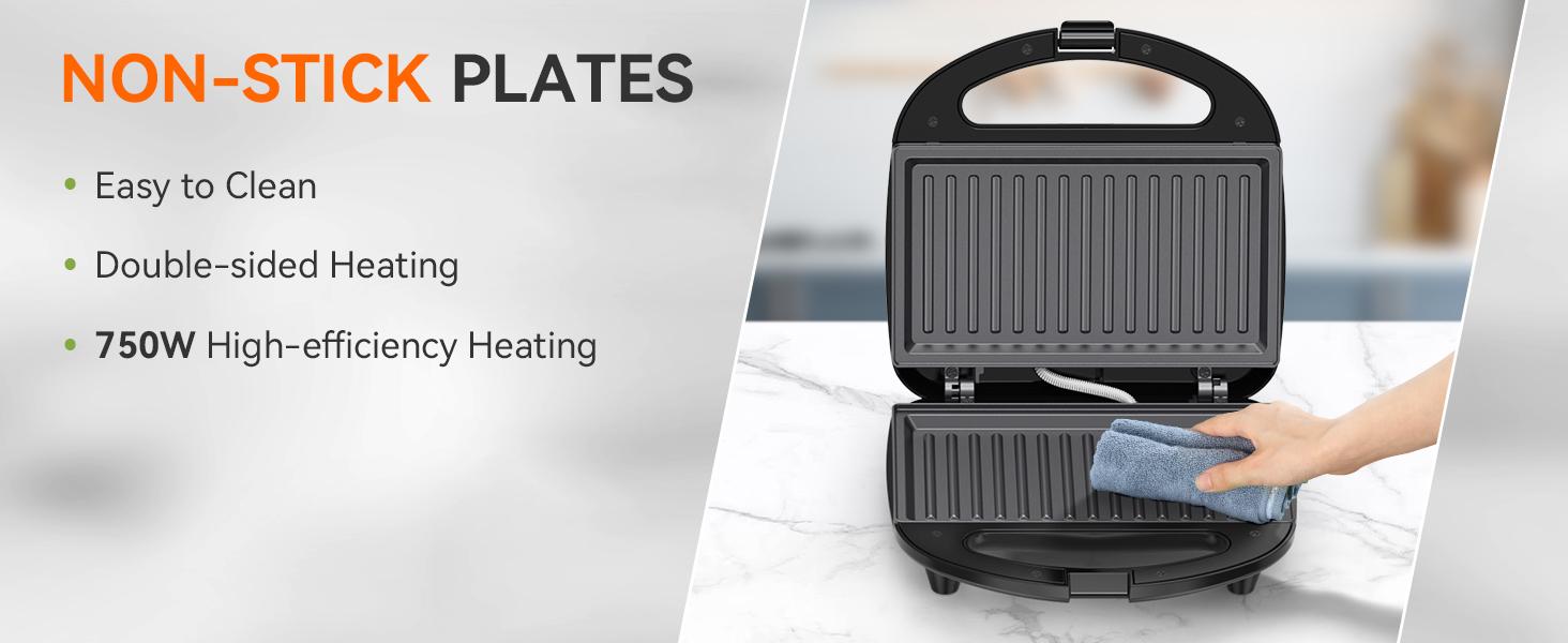 OSTBA Sandwich Maker, 2 Slice Grilled Cheese Maker with Non-stick Grill Plates, Indicator Lights, Cool Touch Handle, Easy to Clean and Store, 750W