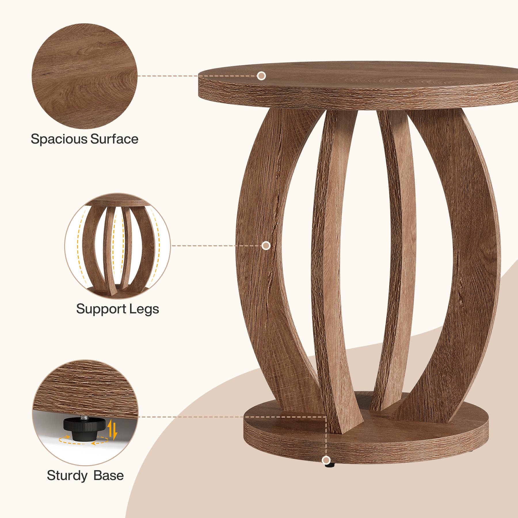 LITTLE TREE End Table, Round Side Table with Storage, Farmhouse Nightstand Bedside with Round Tabletop, Accent End Table for Living Room Bedroom Small Space, Wooden Accent Furniture