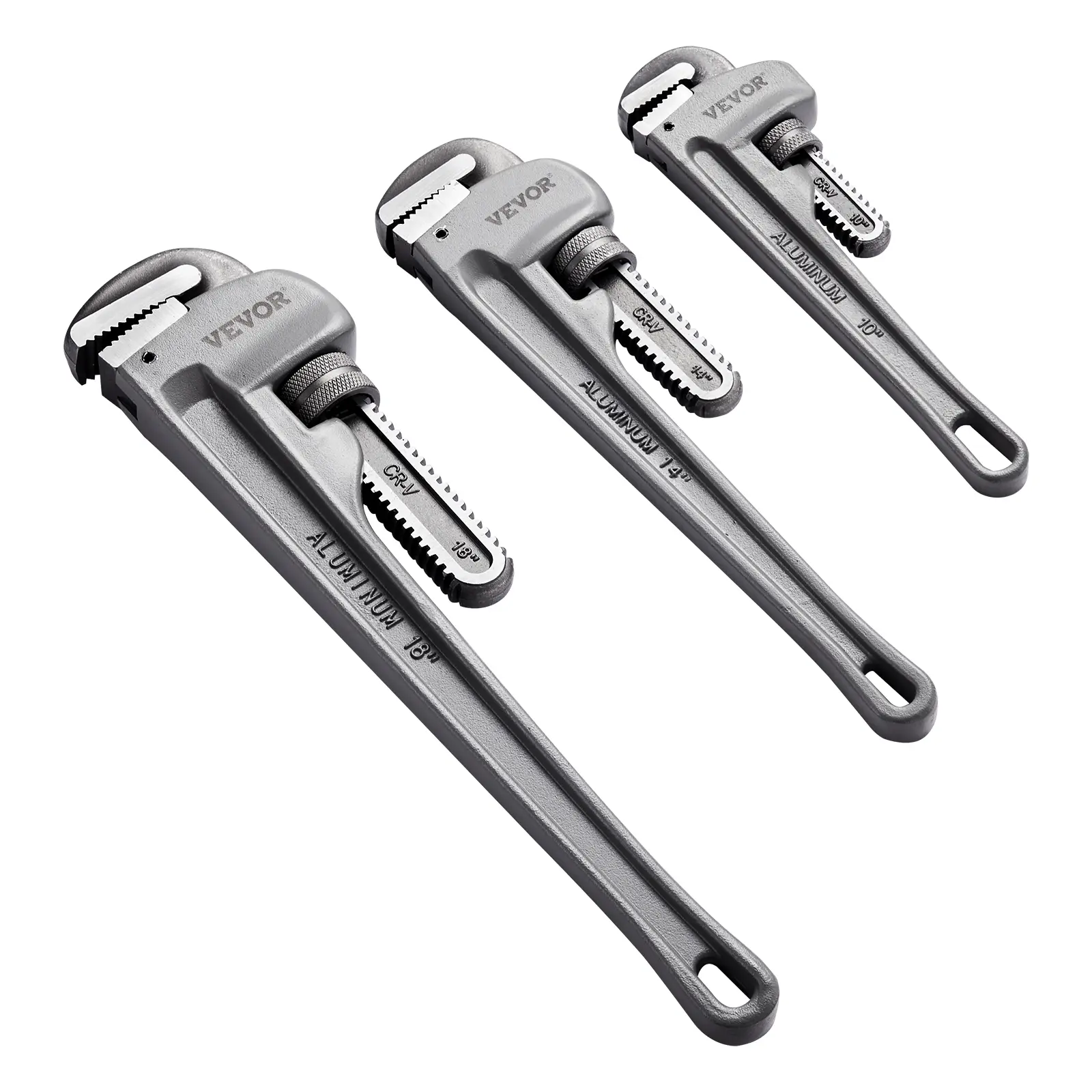 VEVOR Heavy Duty 3-Piece Aluminum Straight Pipe Wrench Set (10in, 14in, 18in) - Mechanic Tools for Construction, Adjustable Hand Tool with High-Strength Jaw, Ergonomic Handle, Hangable Design, Easy Adjustment for Water Pipes, Automotive Repair, 14 Inches