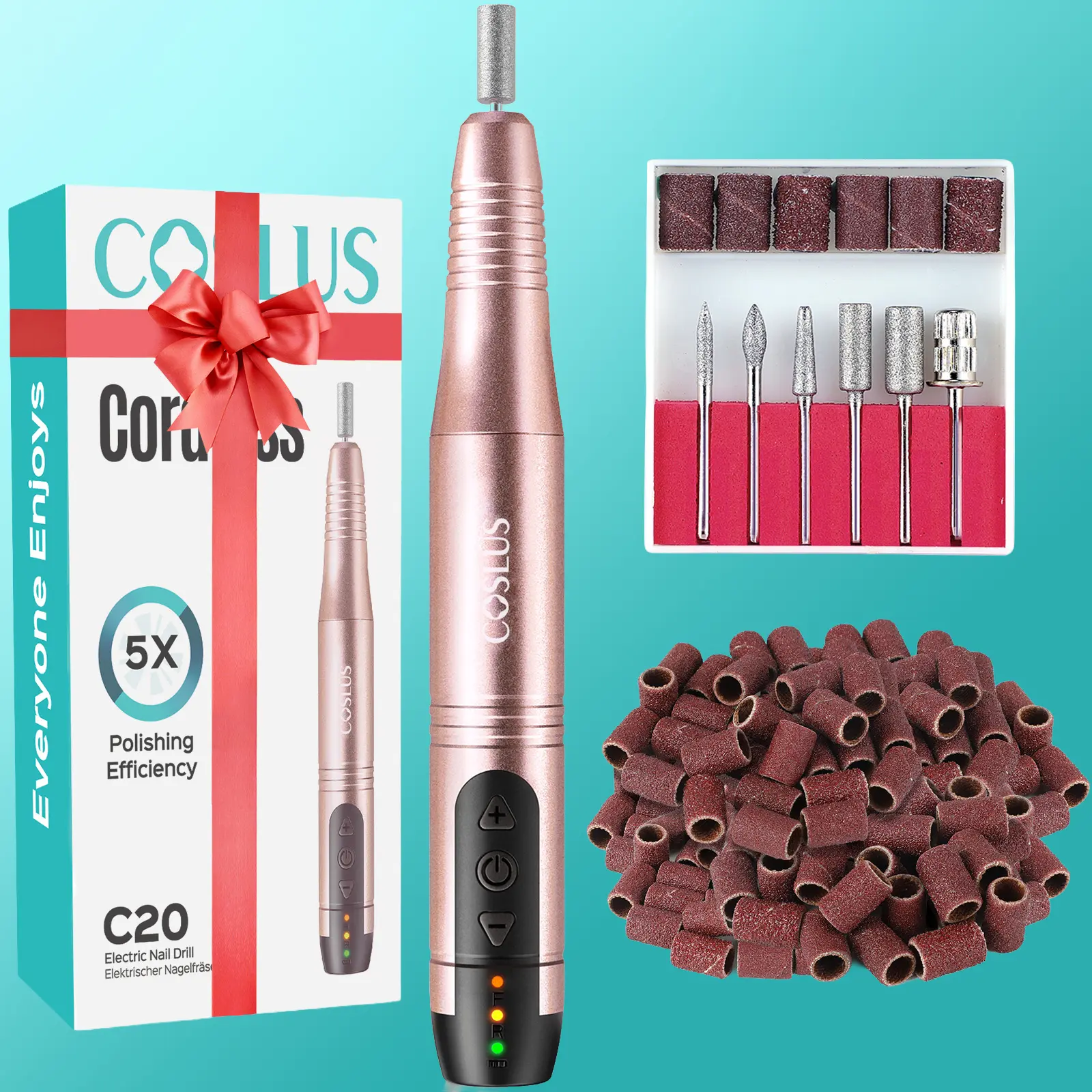 COSLUS C20 Cordless Electric Nail Drill Kit Efile- Professional Portable Manicure & Pedicure Tool, Bits & Bands for Cuticle/Callus Removal, Affordable At-Home Nail Kit, Beauty Products for Pedicure at Home, backtoschool  dorm essentials  home essentials