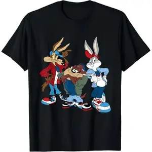 Looney Tunes 100% Cotton Unisex T-Shirt Wiley Bugs Bunny Taz Premium Fabric Classic Round Neck Design Loose Fit Short Sleeve Casual Streetwear Streetwear Menswear Sports