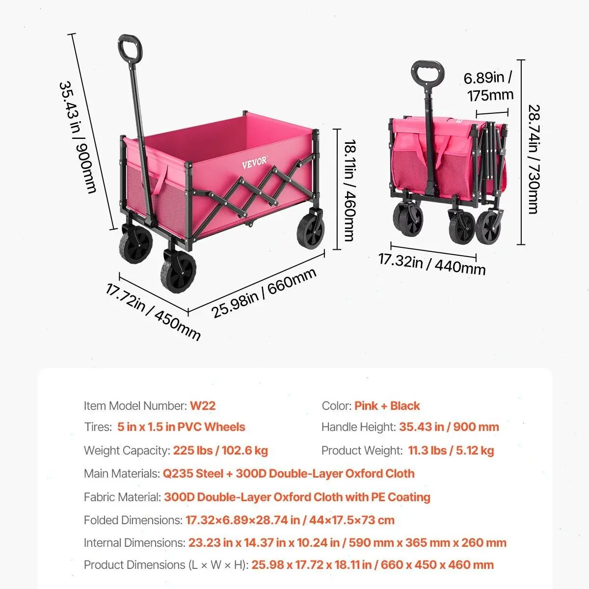 Pink - 120L & 225LBS - Flat Fold