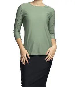 Woman Tznius Rash Guard 3/4 Sleeve Swimsuit Athletic for Swim Tennis Beach Sports UPF 50+ Sun Protection ( Army Green )