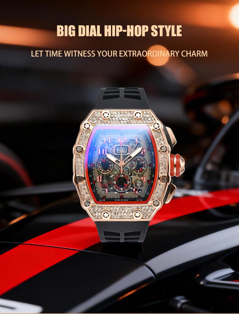 Men's Luxury barrel-shaped watch​ Rhinestone Embellished Watch IncludedFashion Timeless ClassicWatch Flash Sale -Fashionable itis elegant, Water-Resistant Watch – Perfect for Any Occasion​ durable, and the perfect choice foreverydaywear. with Gift Box