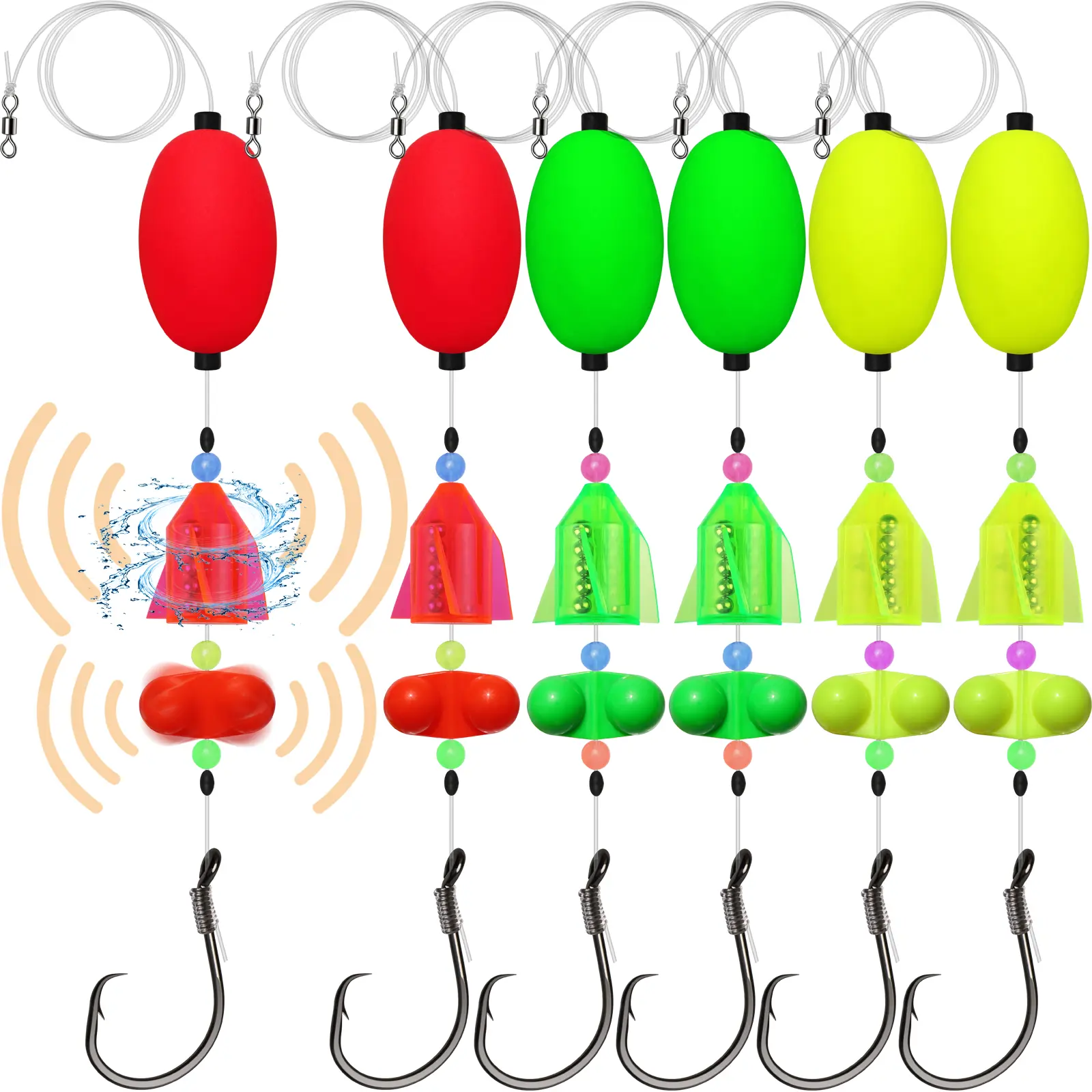 Catfish Fishing Float Tackle Set with 6pcs Circle Hooks 6/0 8/0 Float Hook Swivel & Bell for Bank Lake River Pond Fishing Pre-Tied Rigs for Versatile Use, Fishing Tools,father'sdaygifts,campingessentials,campinggear,camping essentials