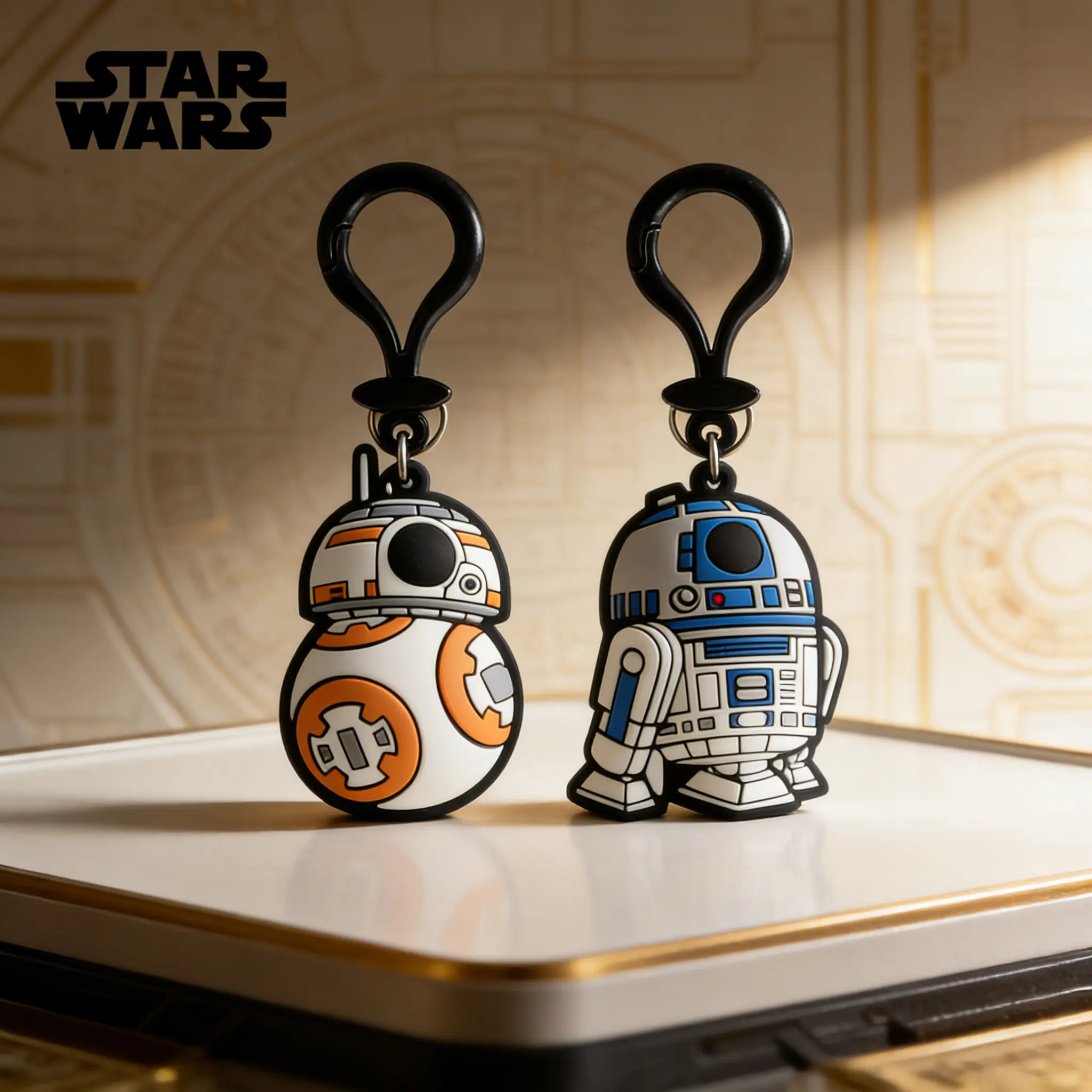 Star Wars Keychains 2Pcs Officially Licensed 3D figurine bag clip Charms PVC Suitable Fans Gift Backpack Decor BB-8 R2-D2
