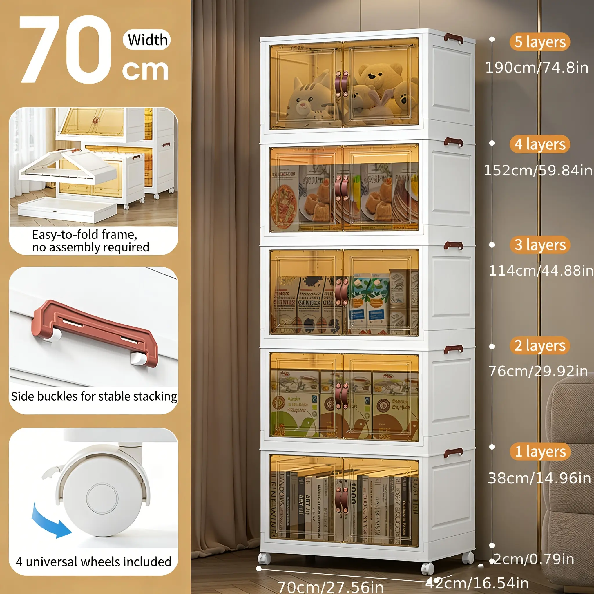 70 cm wide / 4-tier cabinet - White Tea color