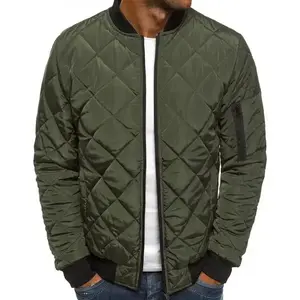 Men Flight Bomber Jackets Diamond Quilted Lightweight Varsity Jacket Full Zip Up Coat